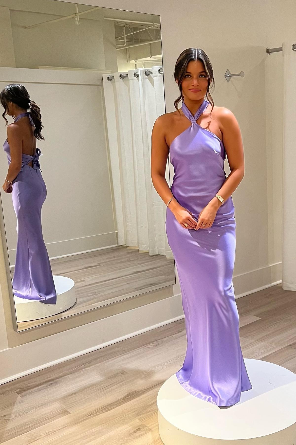 Halter Lavender Soft Satin Fitted Dress