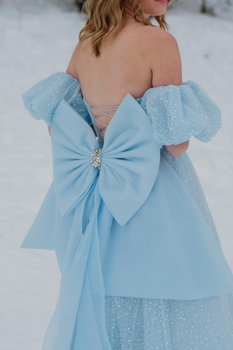 Sweetheart Sky Blue A-line Long Formal Gown with Bow