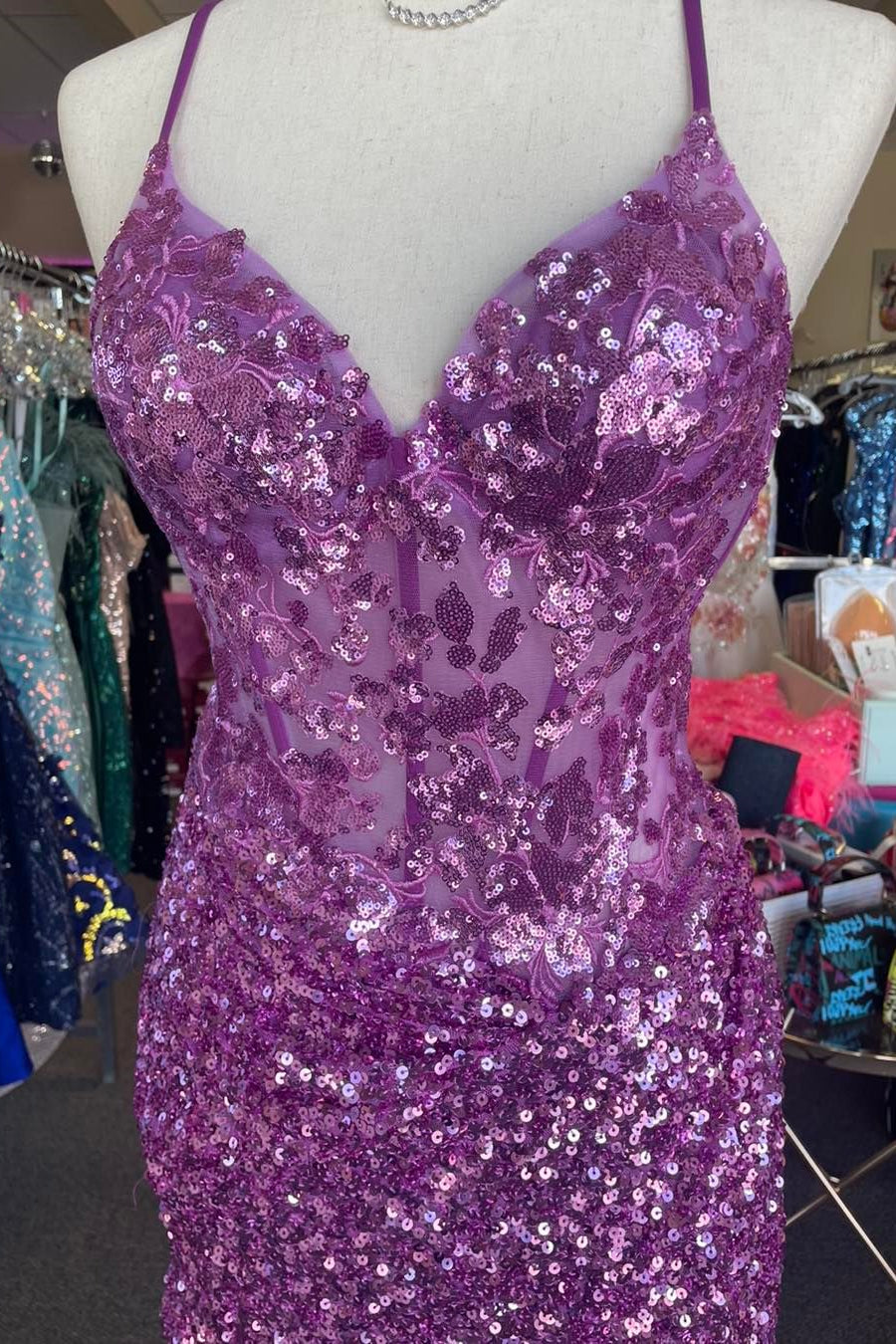Grape Straps Sequined Embroidery Sheath Homecoming Dress