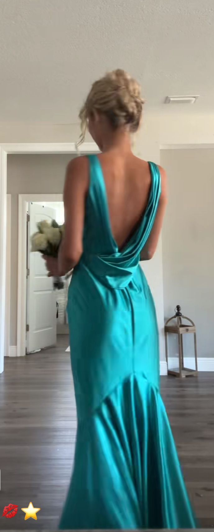 Cowl Black Teal Satin Long Formal Dress