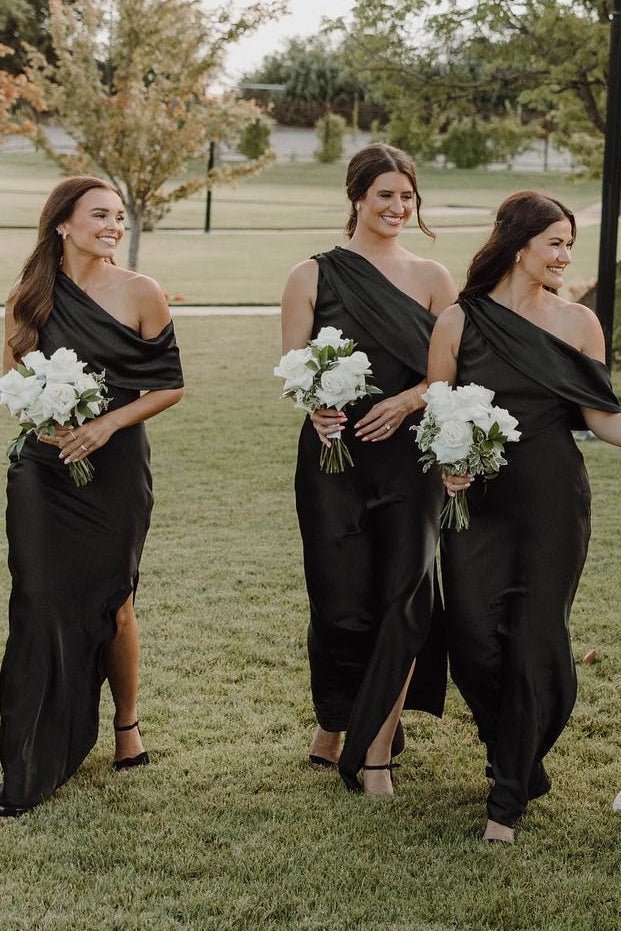 One Shoulder Crepe Blush Fitted Bridesmaid Dress