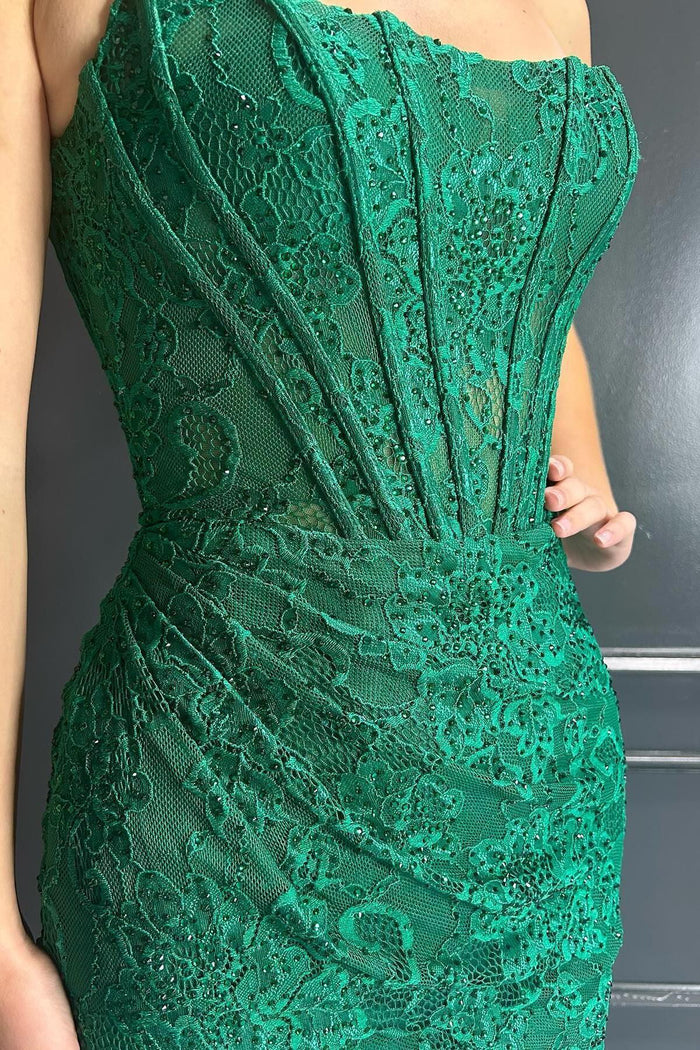 Strapless Emerald Green Lace Tight Mini Dress