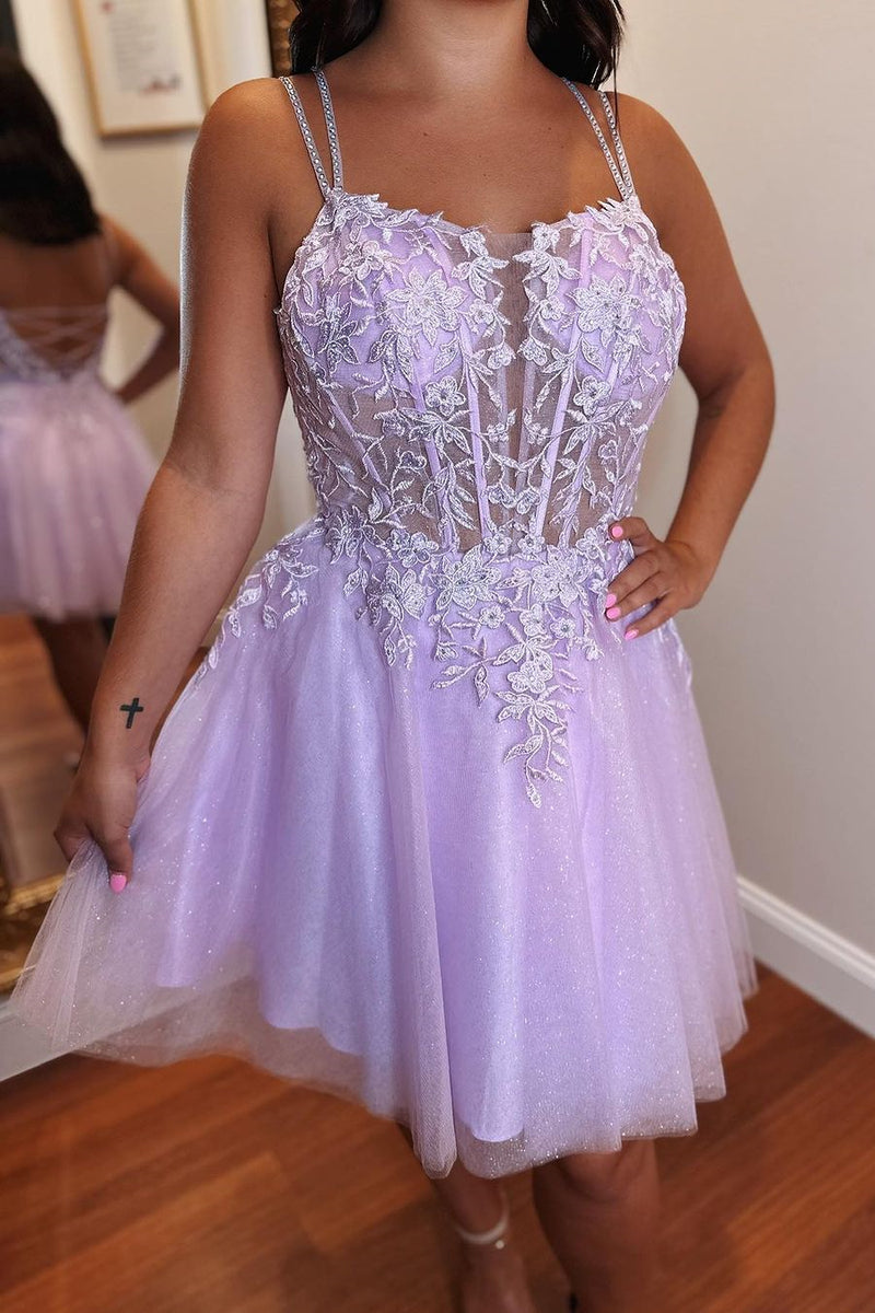 Lavender Short Tulle and Lace Dress
