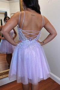 Lavender A-line Appliques Lace-Up Tulle Homecoming Dress