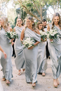 One Shoulder Crepe Blush Fitted Bridesmaid Dress