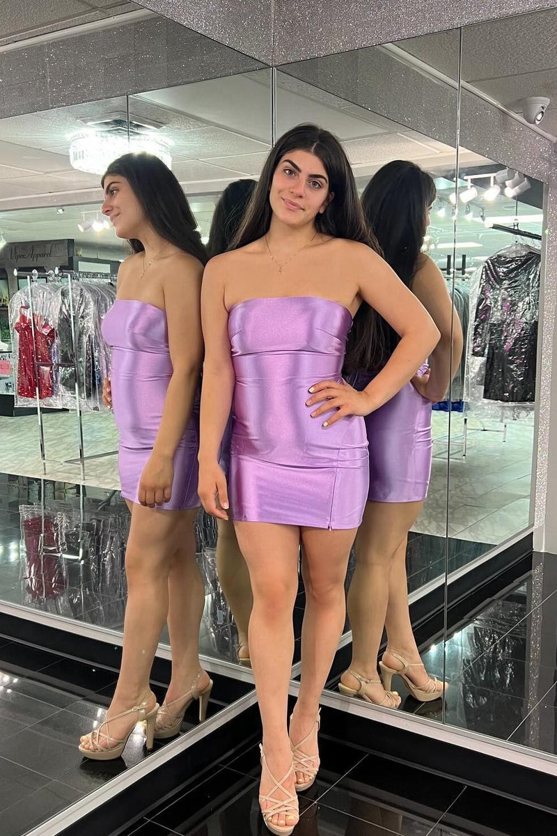 Strapless Lavender Tight Short Party Dress