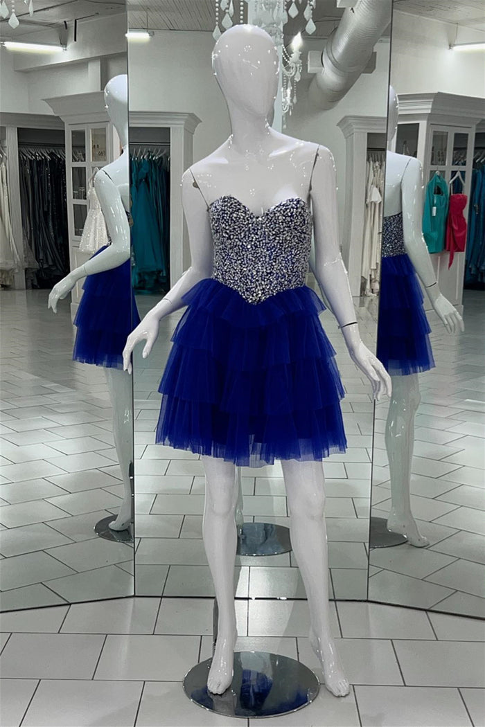Royal Blue Beaded Top A-line Multi-Layers Homecoming Dress