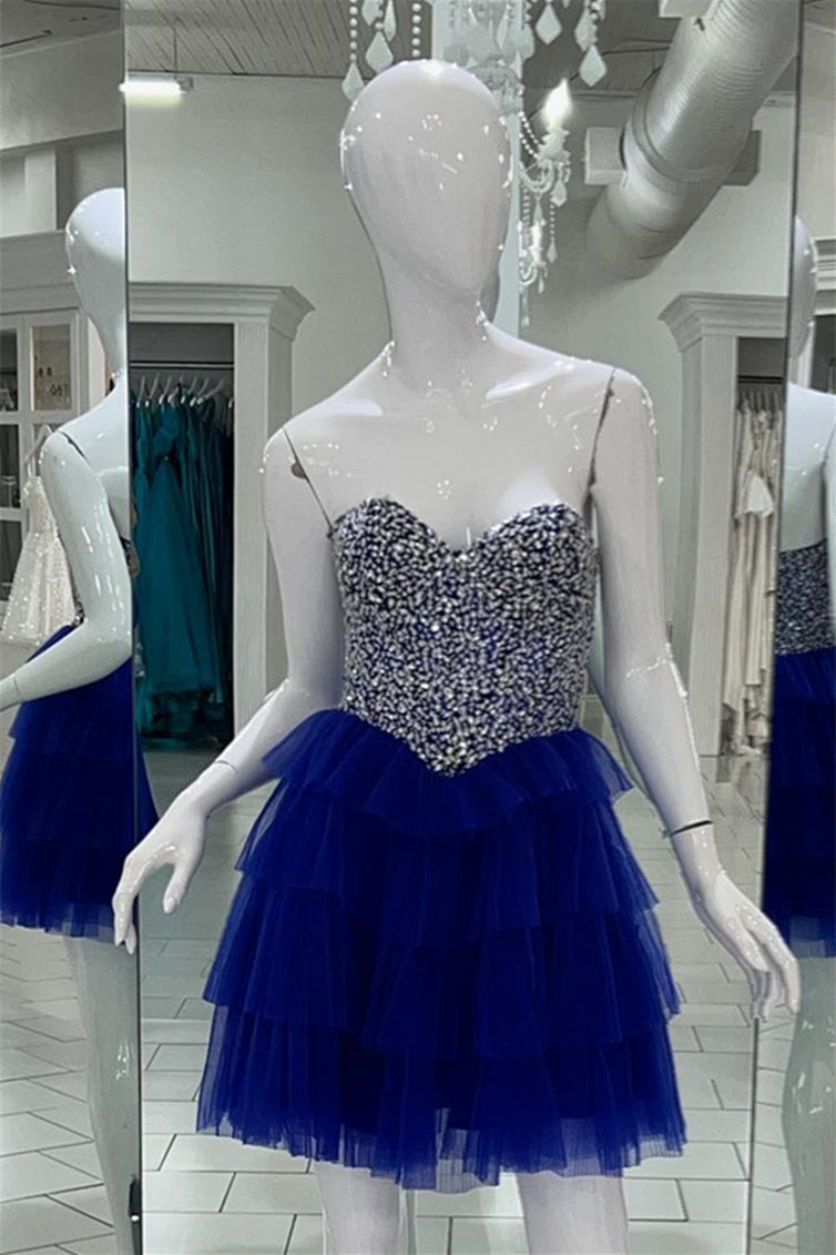 Royal Blue Beaded Top A-line Multi-Layers Homecoming Dress