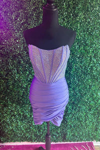 Lavender Strapless Beaded Sheath Homecoming Dress