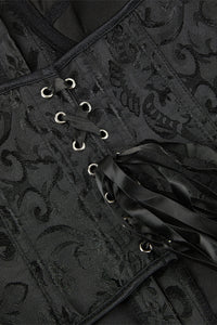 Black Floral Bow Tie Halter Lace-Up Bustier Corset Top