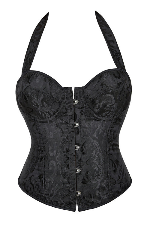 トップス litmus HerPraha circular bustier black Black Floral Halter Bow Tie Lace-Up Bustier Corset Top