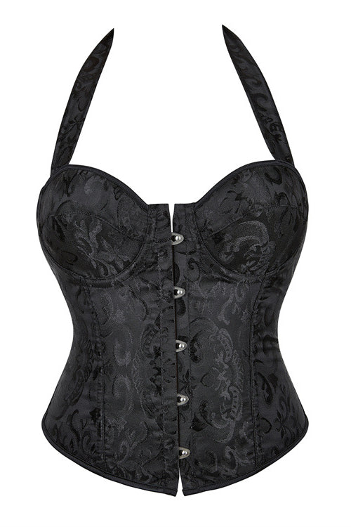 Black Lace-Up Bow Tie Floral Bustier Corset Top – Dreamdressy