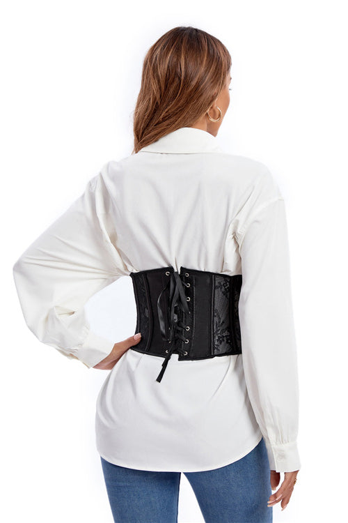 Black Jacquard Lace-Up Underbust Corset Top – Dreamdressy