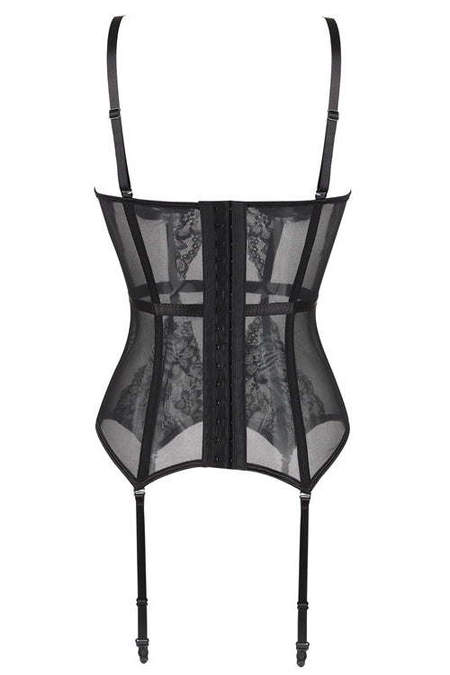 Black Illusion Lace Straps Bustier Corset Top 