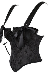 Black Lace-Up Bow Tie Floral Bustier Corset Top