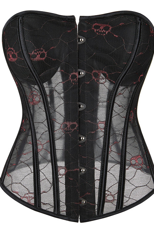 Black Lace Prints  Strapless Boned Lace-Up Bustier Corset Top