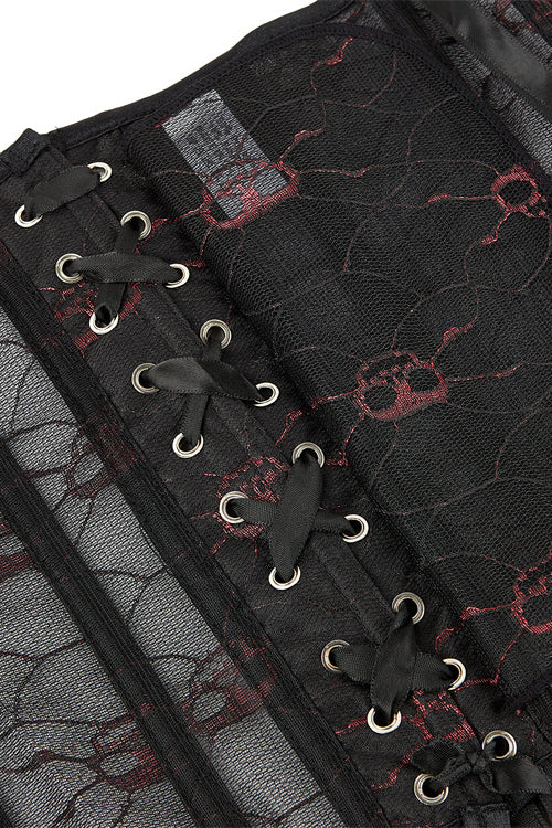 Black Lace Prints  Strapless Boned Lace-Up Bustier Corset Top