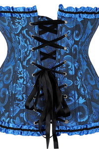 Blue Floral Ruffled Strapless Lace-Up Bustier Corset Top