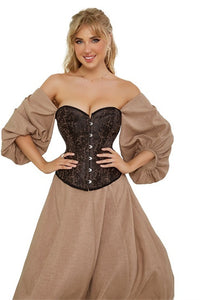 Brown Floral Lace-Up Strapless Boned Bustier Coset Top