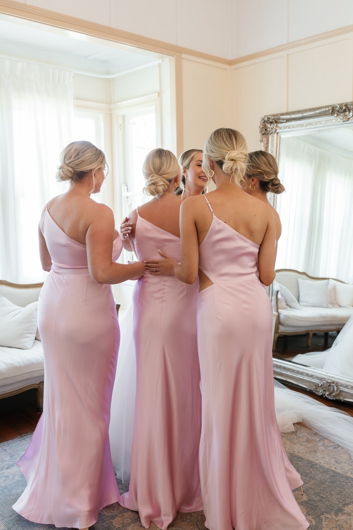 One Shoulder Pink Cutout Fitted Bridesmaid Dress