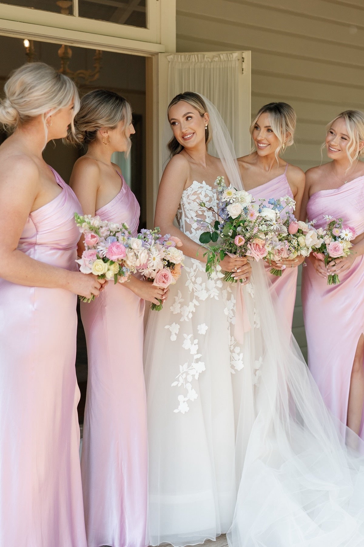 One Shoulder Pink Cutout Fitted Bridesmaid Dress