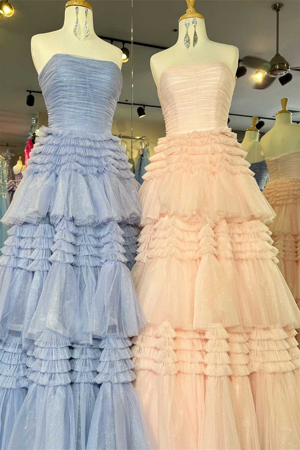 Straps Sequined Multi-Layers Floral Long Prom Dress with Slit TP1322 main image 0