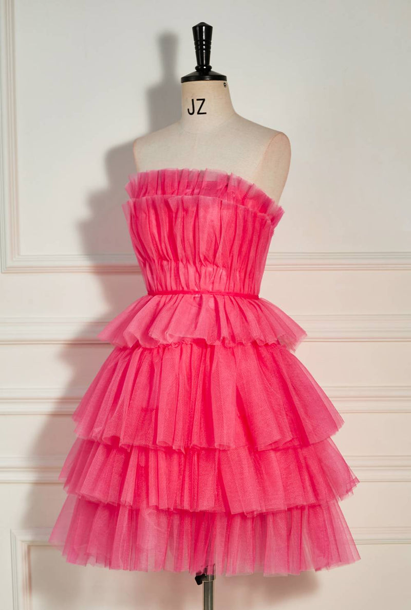Watermelon Strapless Multi-Layers A-line Tulle Homecoming Dress