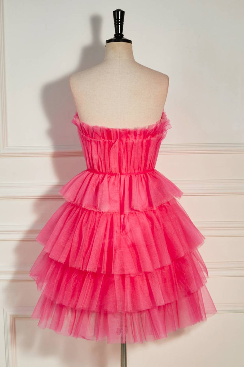 Watermelon Strapless Multi-Layers A-line Tulle Homecoming Dress