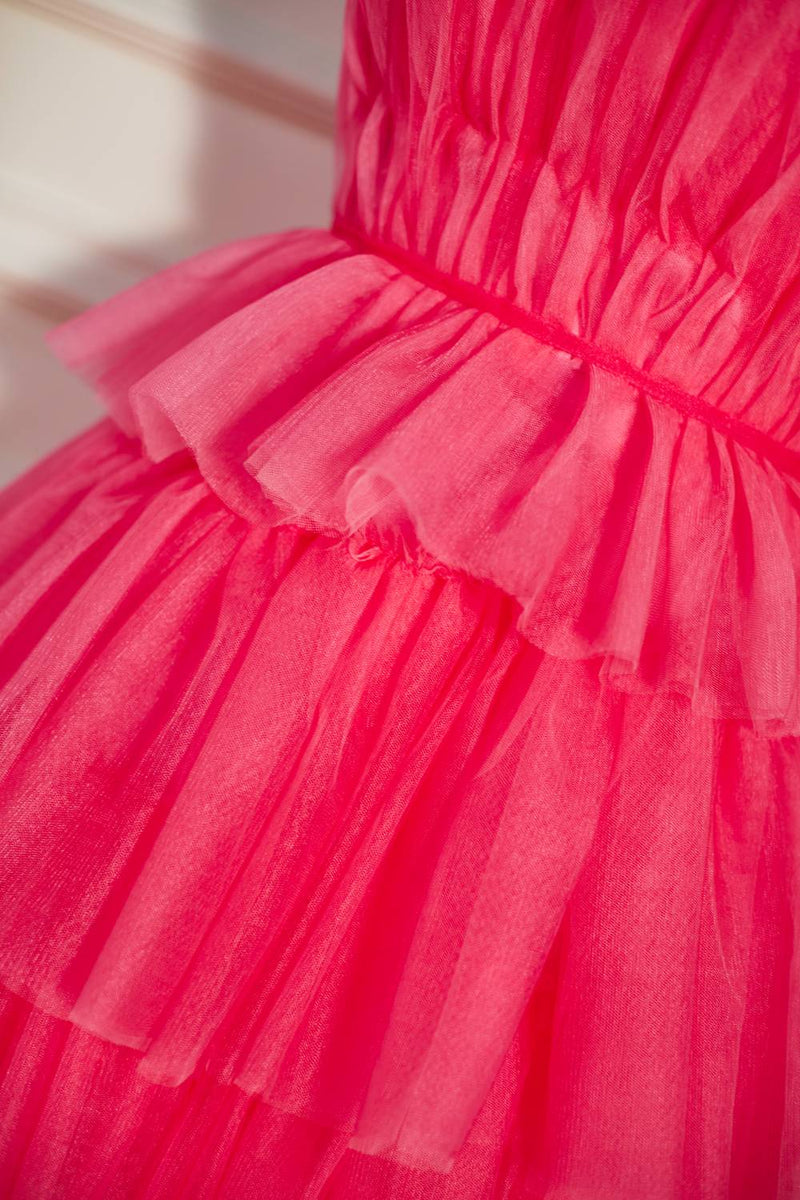 Watermelon Strapless Multi-Layers A-line Tulle Homecoming Dress