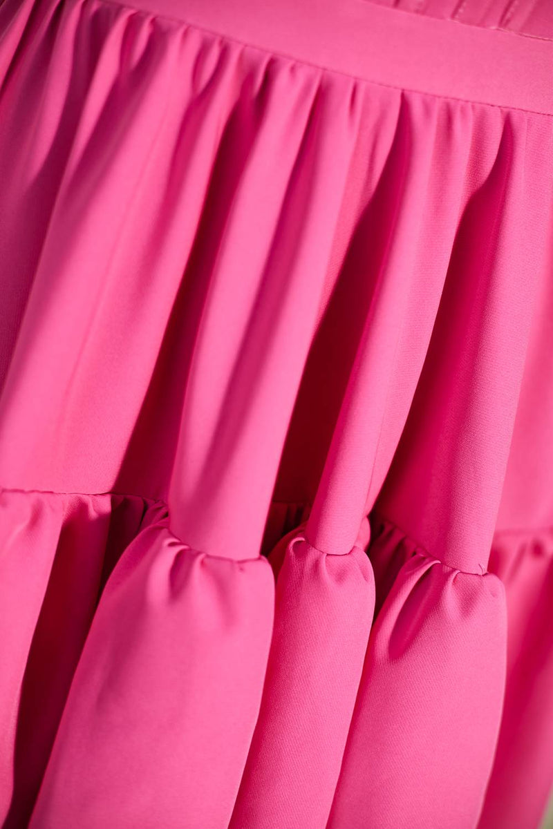 Hot Pink A-line Ruffled Lace-Up Homecoming Dress