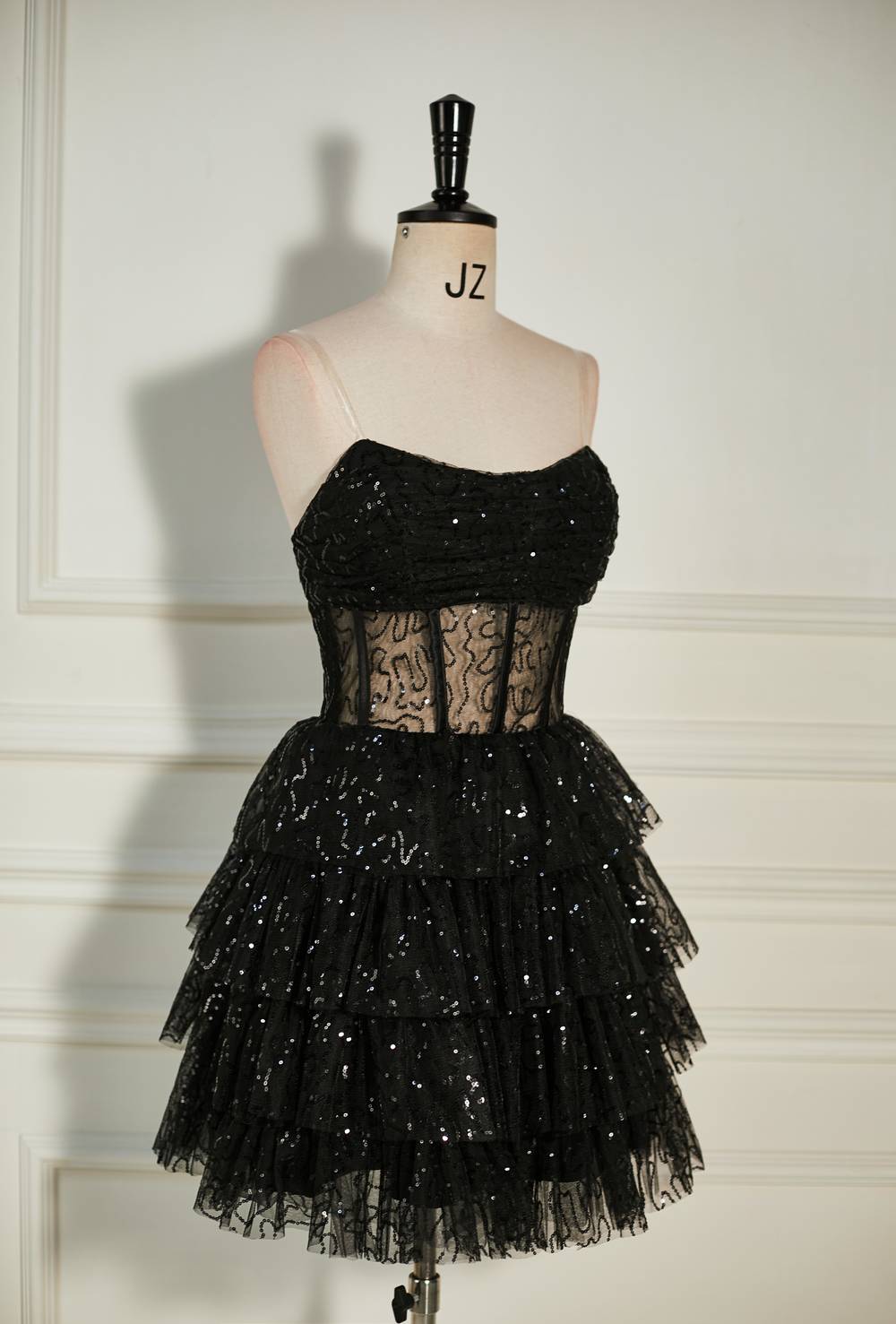 Black Sequined Strapless Multi-Layers Tulle Homecoming Dress – Dreamdressy