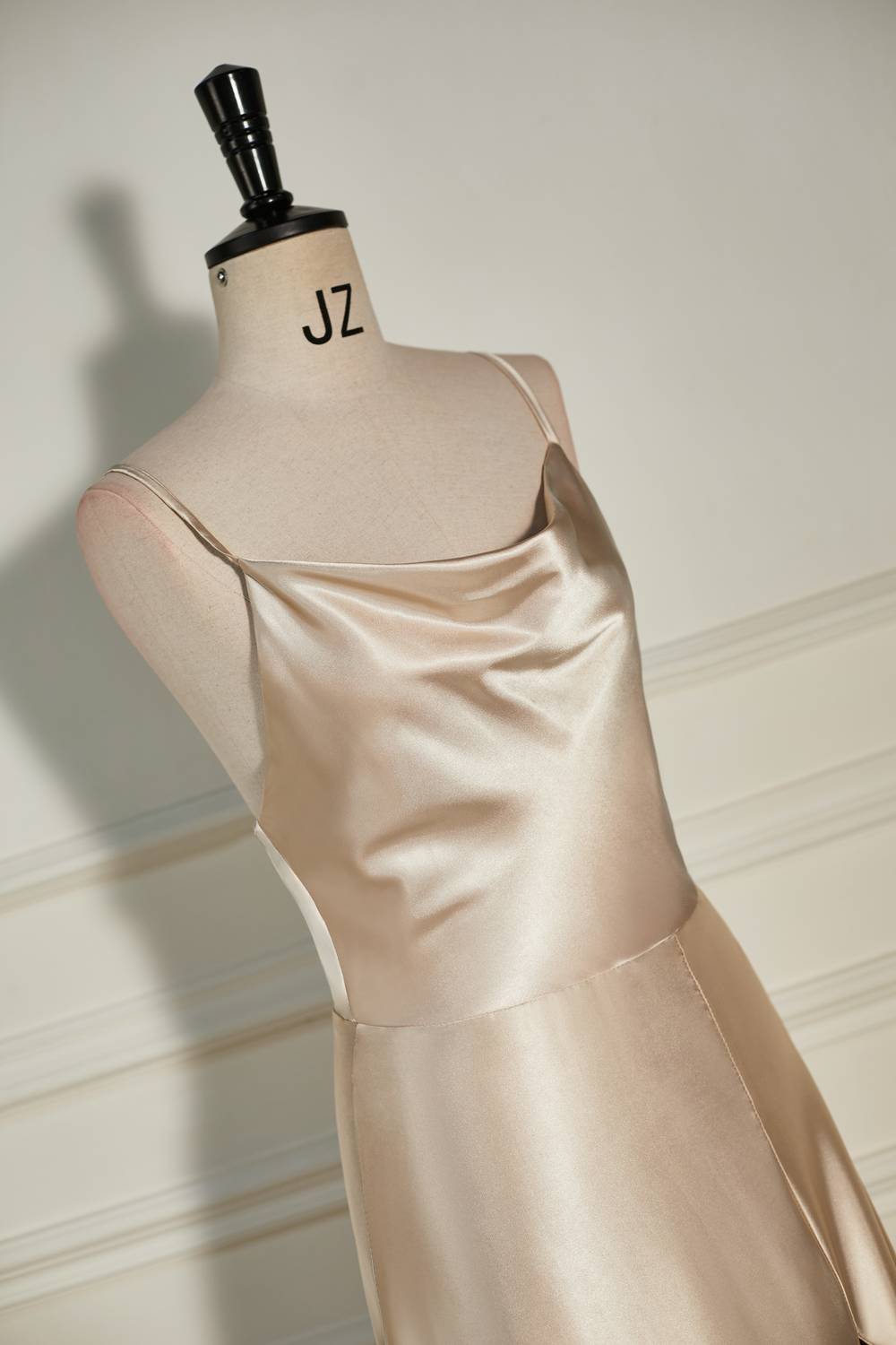 champagne bridesmaid dress cowl neck