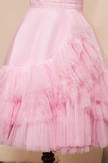 Pink A-line V Neck Ruffle-Layers Homecoming Dress