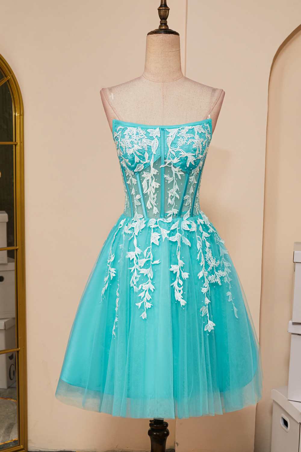 Sky Blue Appliques Strapless A-line Homecoming Dress – Dreamdressy