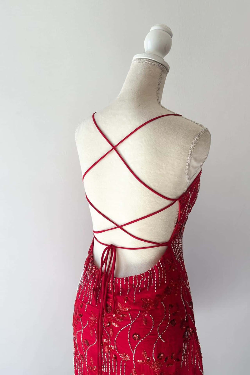 Straps Fuchsia Beaded Tight Mini Dress