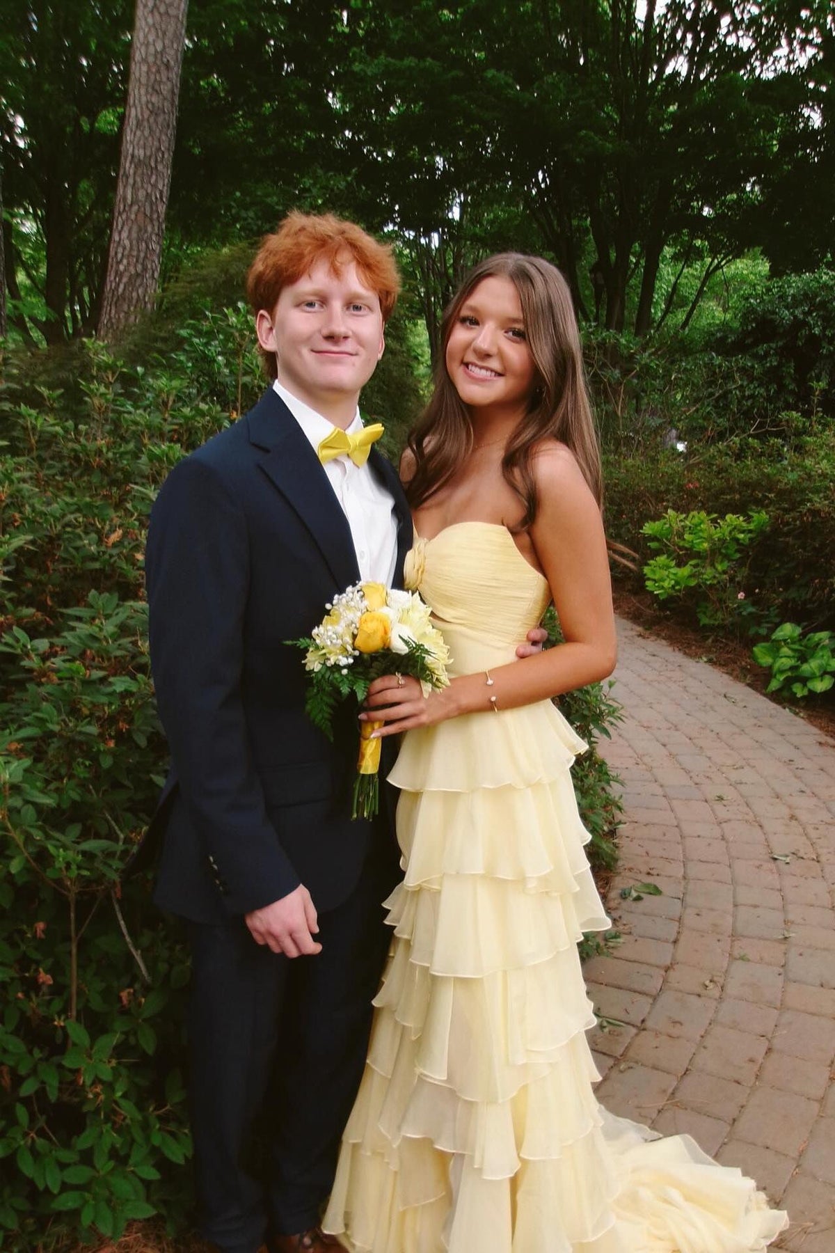 Strapless Pink Tiered Rosette Keyhole A-line Formal Dress