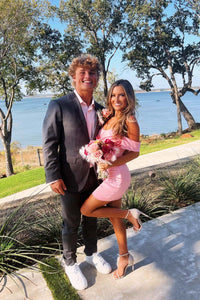 Off the Shoulder Pink Satin Tight Dress