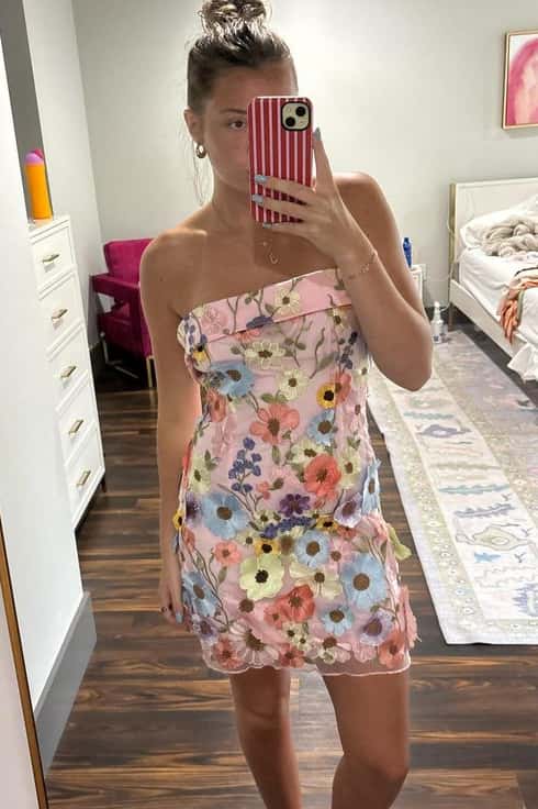 Strapless 3D Floral Fitted Short Dress