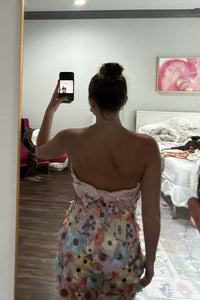 Strapless 3D Floral Fitted Short Dress