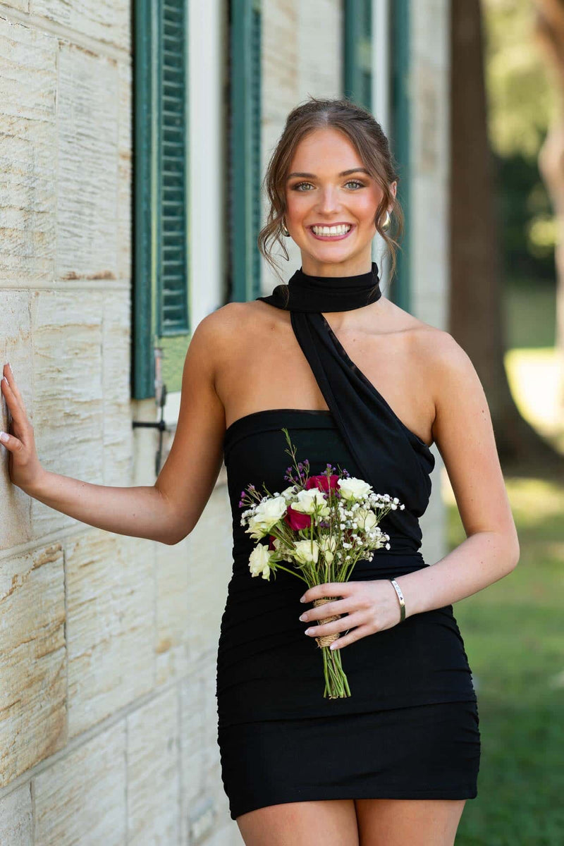 One Shoulder Pink Tight Short Dress