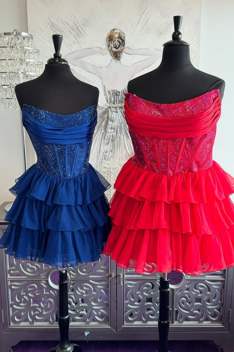 Beaded Yellow Corset A-line Short Ruffle Dress