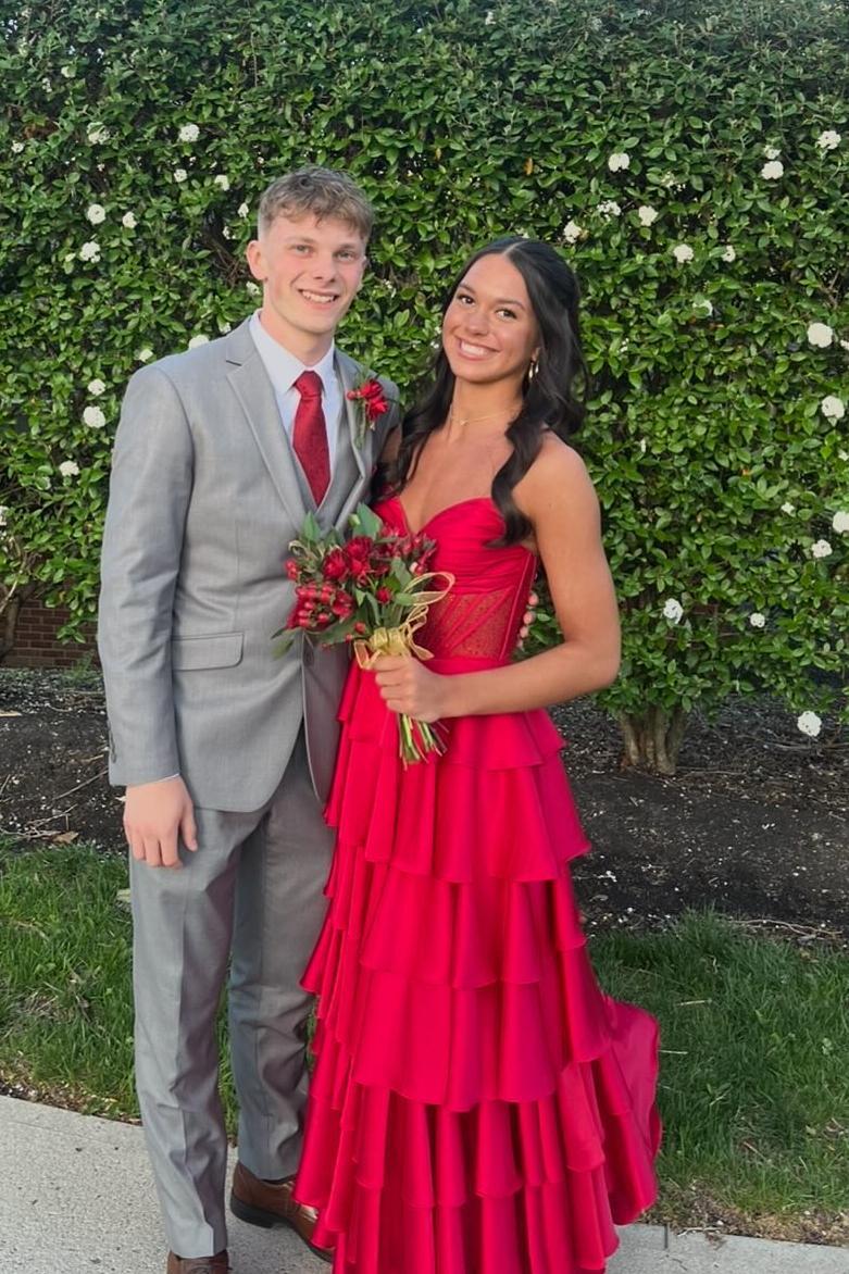 Corset Sage Beaded A-line Tiered Ruffle Formal Dress