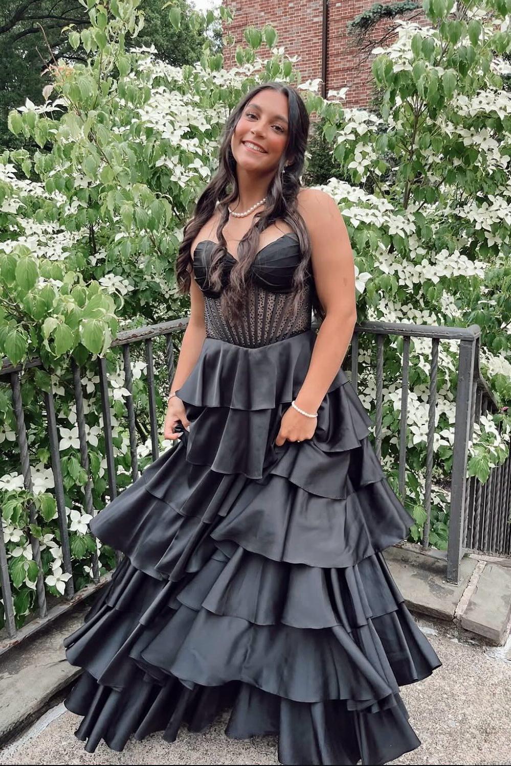 Corset Sage Beaded A-line Tiered Ruffle Formal Dress