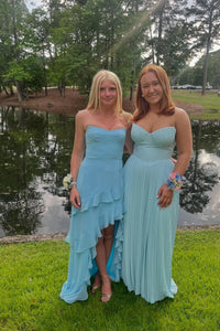 Strapless Hot Pink Chiffon Ruffle Long Party Dress