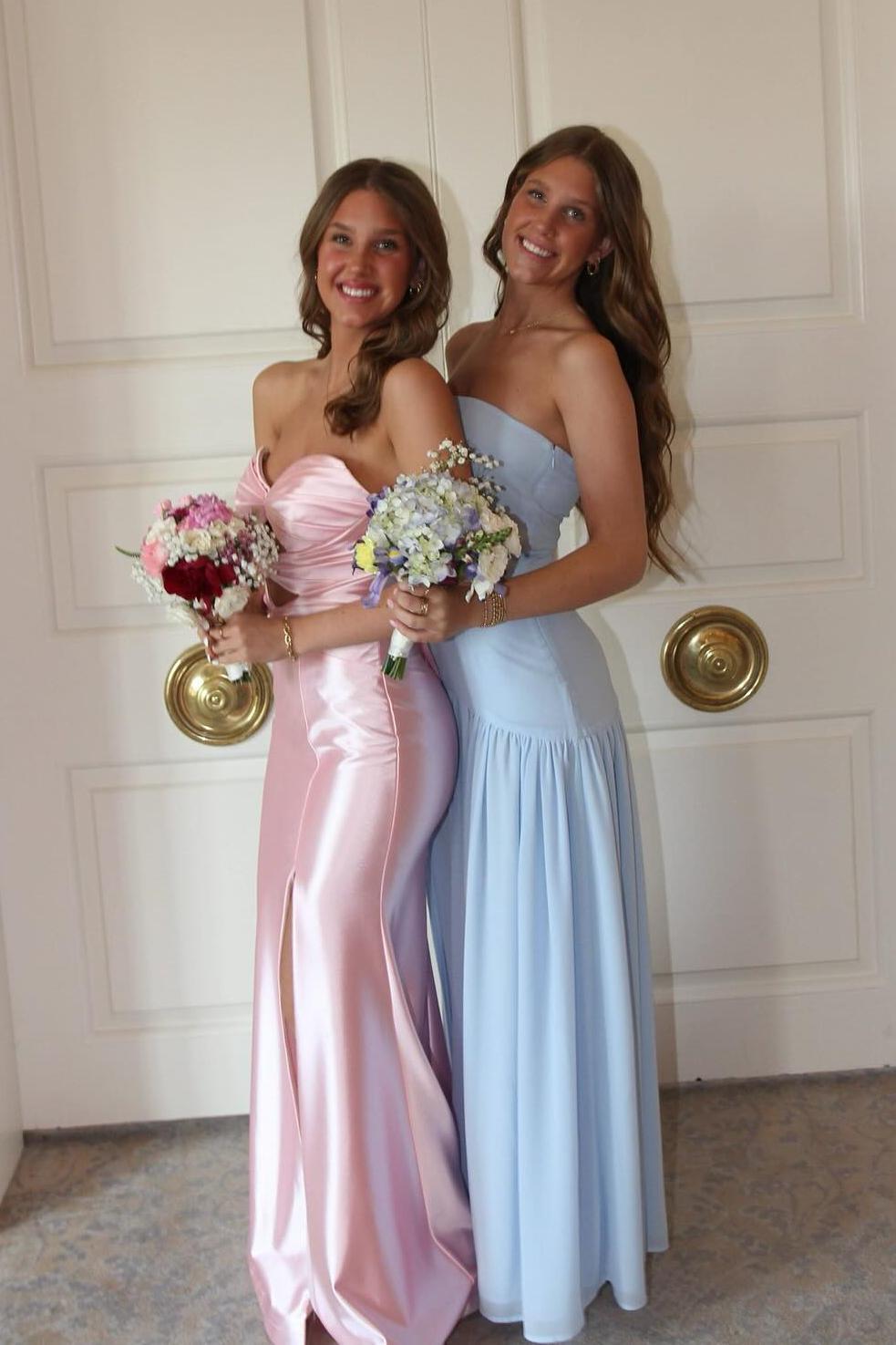 Strapless Light Blue Chiffon Long Maxi Dress