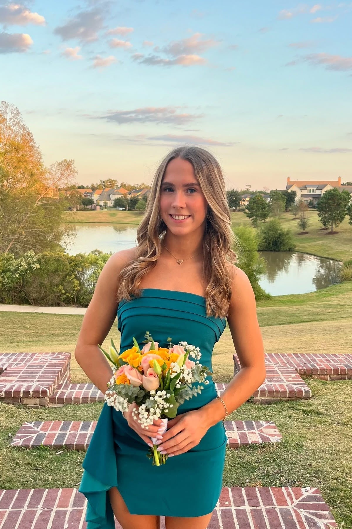 Strapless Yellow Pleated Short Dress with Train