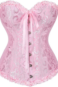    Pink Floral Ruffled Strapless Lace-Up Bustier Corset Top