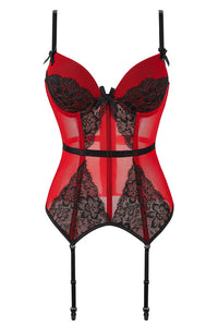 Red Illusion Lace Straps Bustier Corset Top
