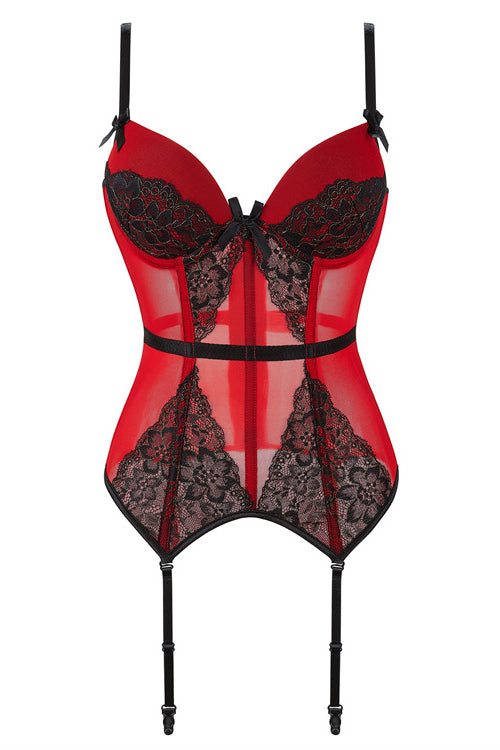 Red Illusion Lace Straps Bustier Corset Top