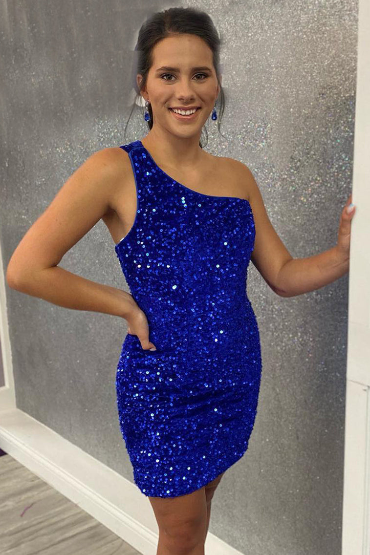 Royal Blue Sequins Sheath Straps Homecoming Dress